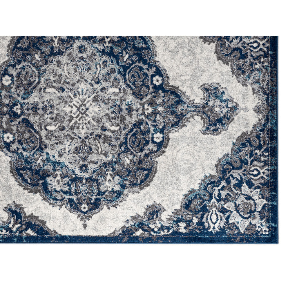 2' X 3' Navy and Ivory Medallion Power Loom Area Rug