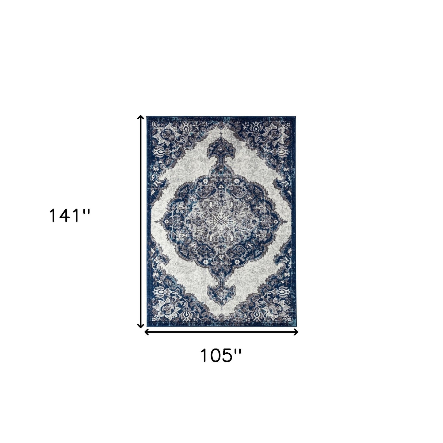 2' X 3' Navy and Ivory Medallion Power Loom Area Rug