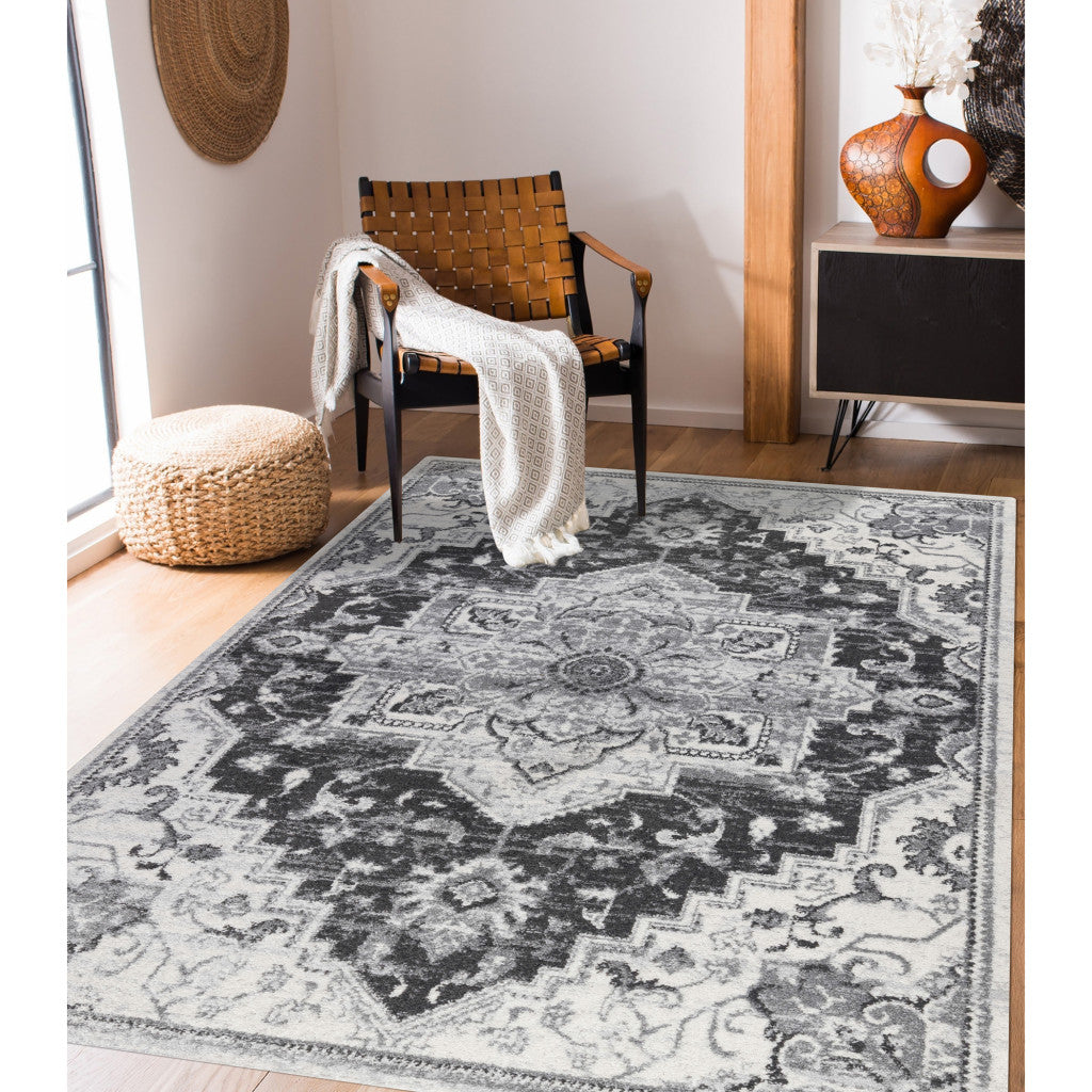 2' X 3' Gray and Dark Gray Medallion Power Loom Area Rug