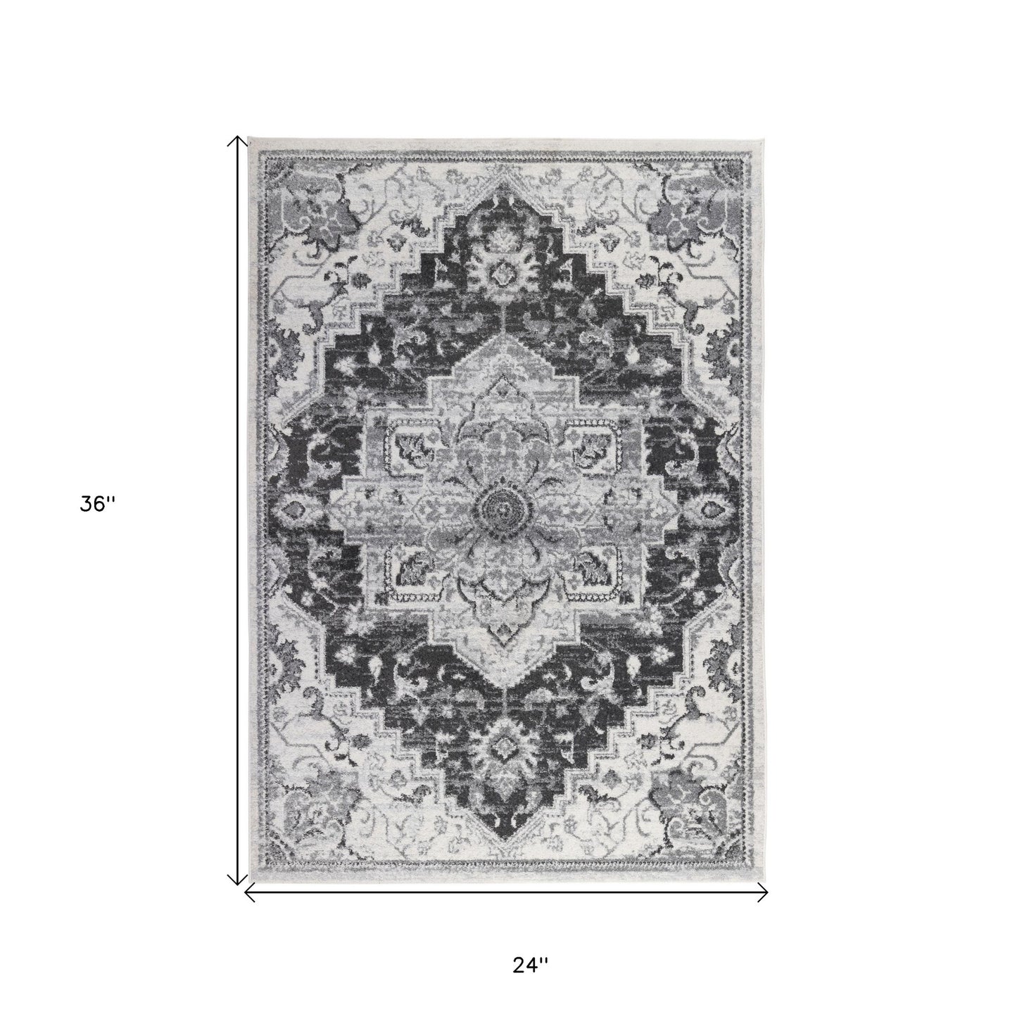 2' X 3' Gray and Dark Gray Medallion Power Loom Area Rug