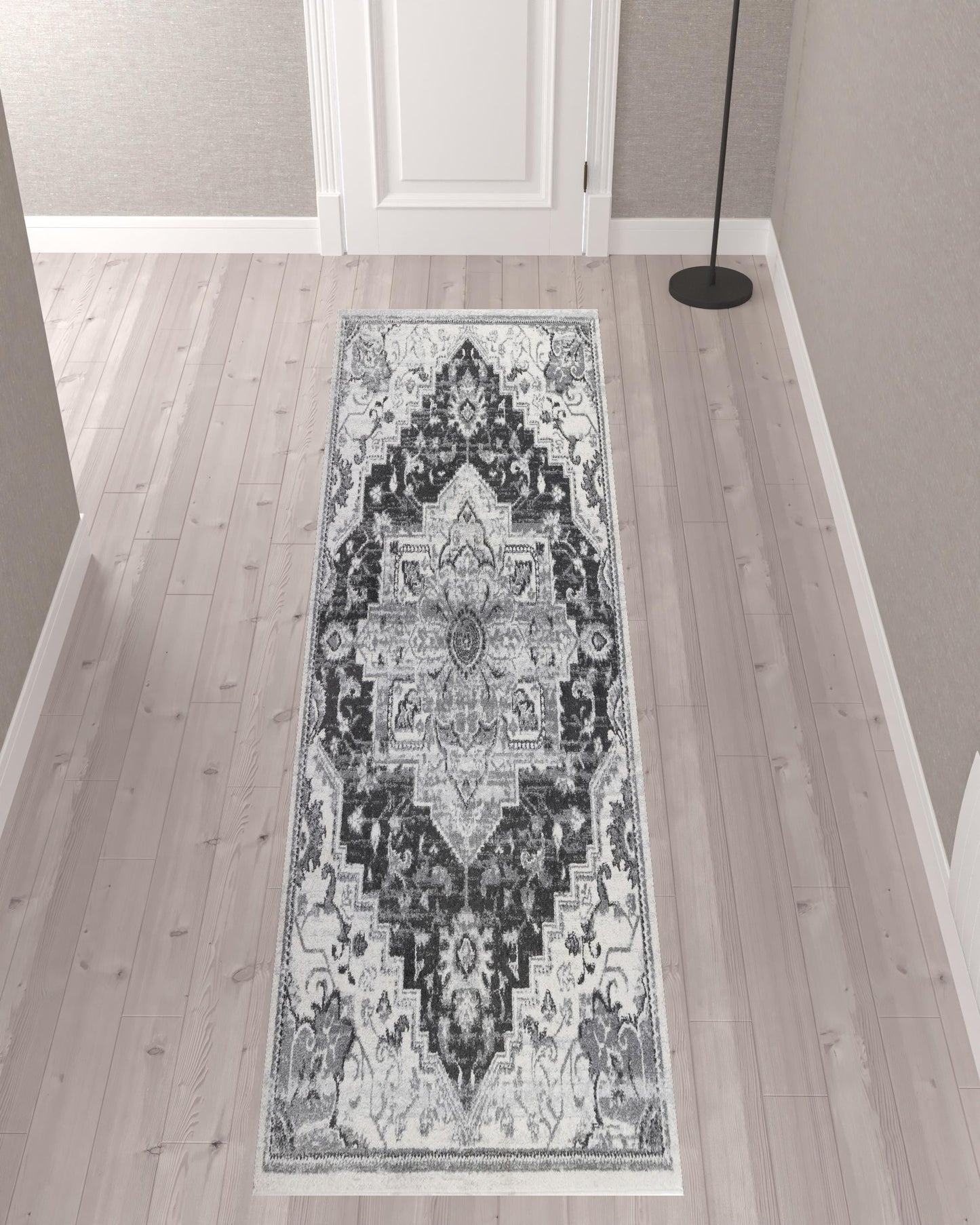 2' X 3' Gray and Dark Gray Medallion Power Loom Area Rug