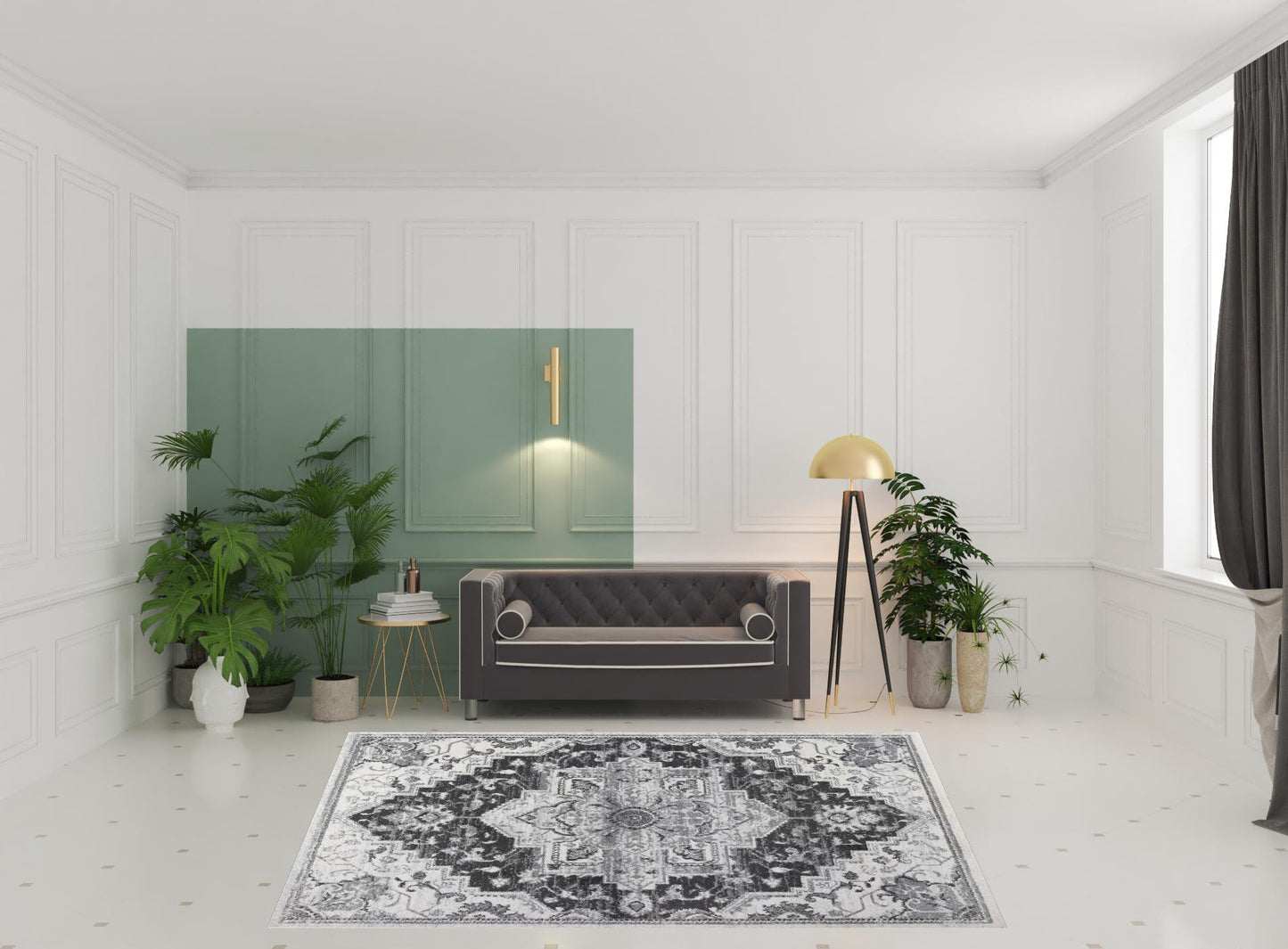 2' X 3' Gray and Dark Gray Medallion Power Loom Area Rug