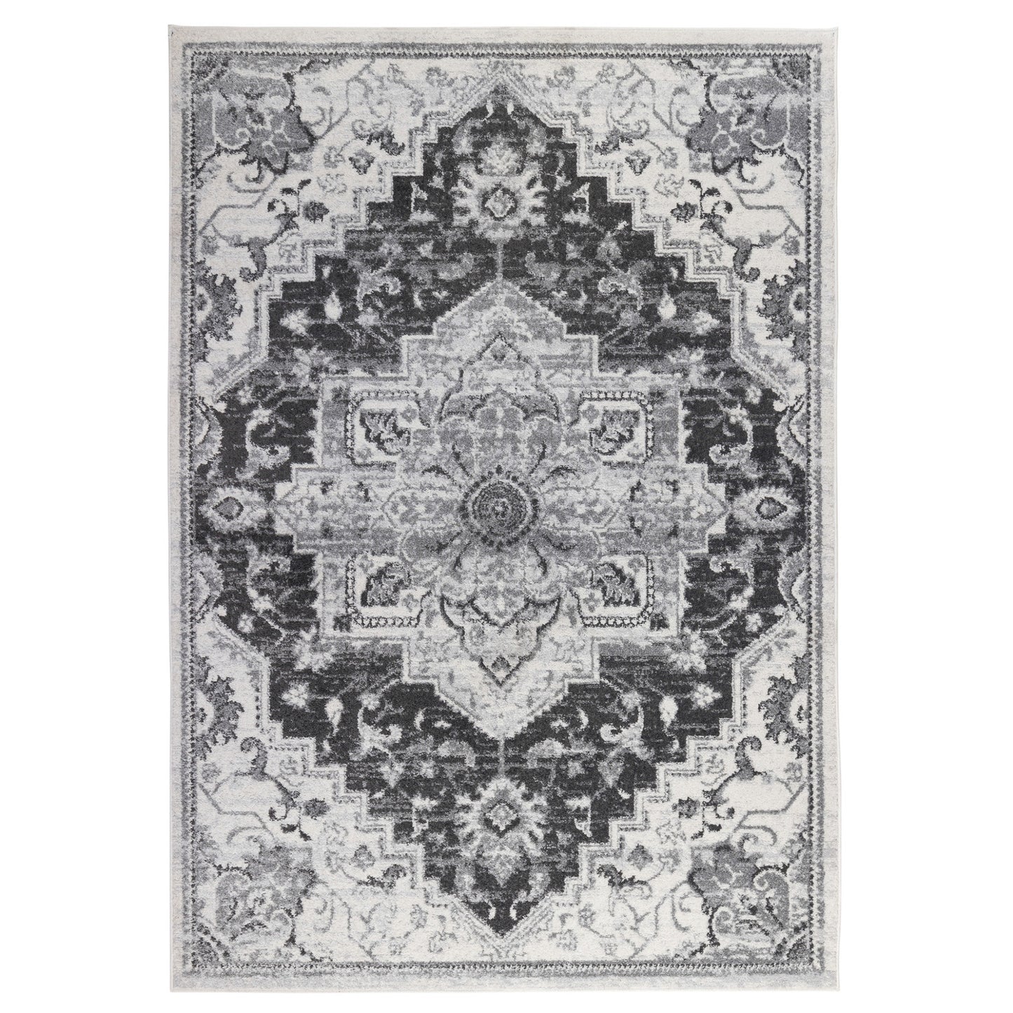 2' X 3' Gray and Dark Gray Medallion Power Loom Area Rug