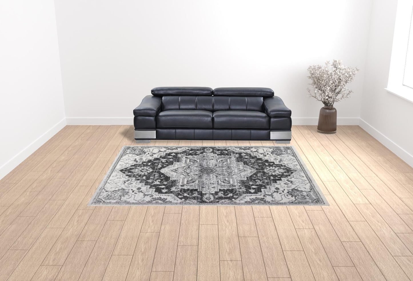 2' X 3' Gray and Dark Gray Medallion Power Loom Area Rug