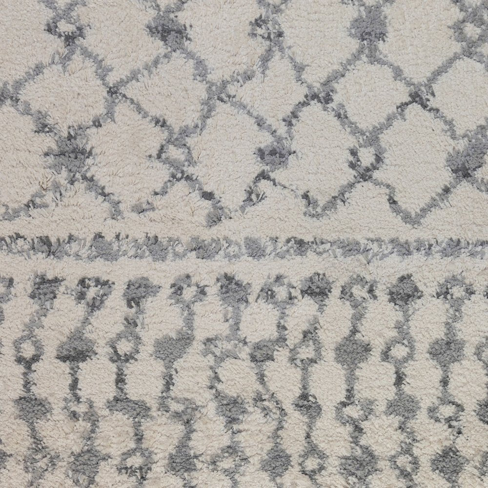 10' Gray And Ivory Geometric Shag Runner Rug