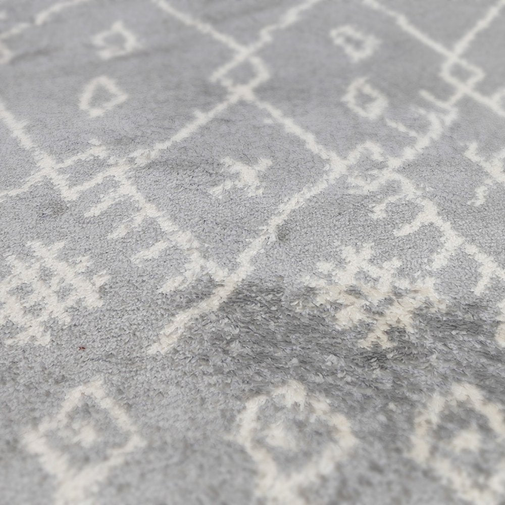 10' Gray And Ivory Geometric Shag Runner Rug