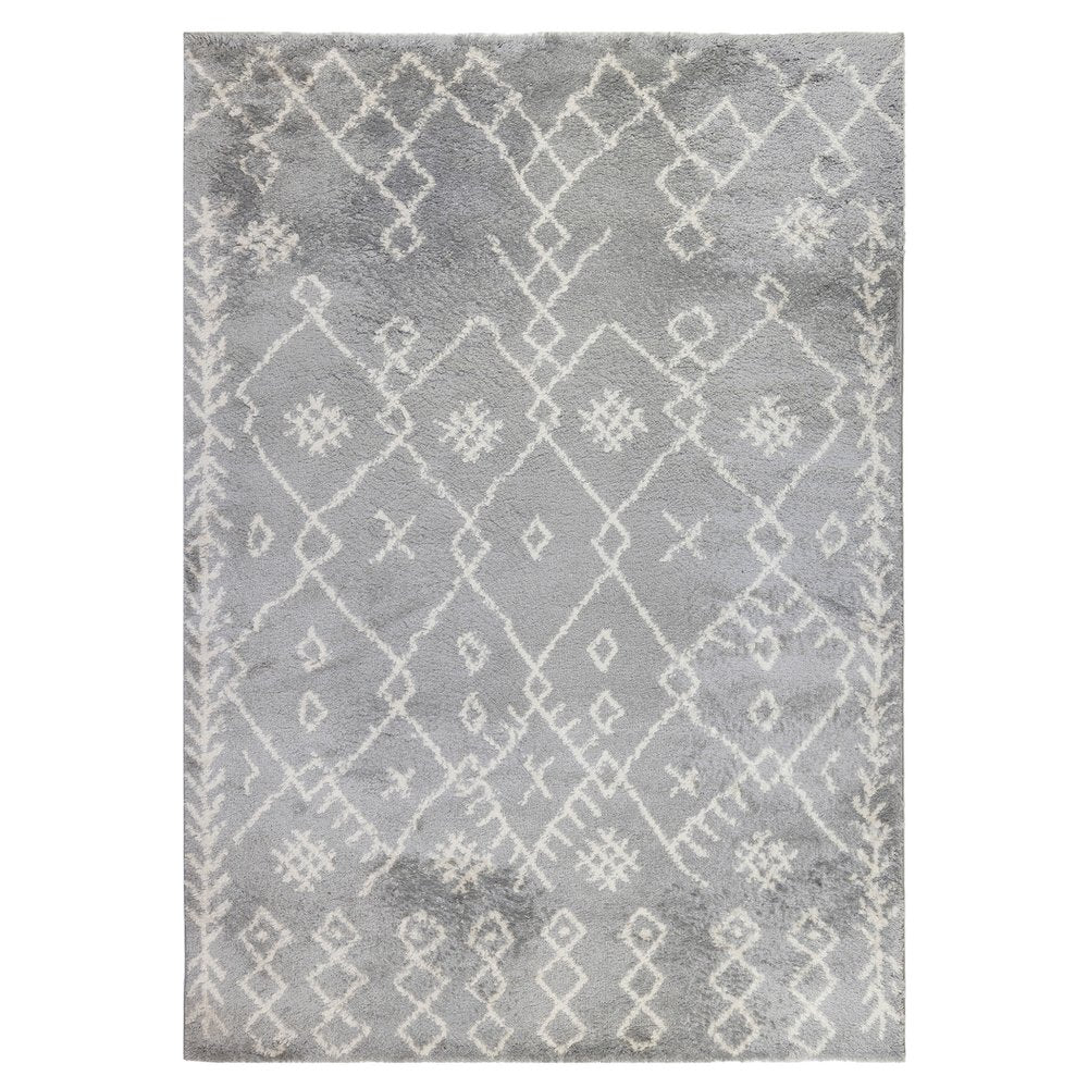10' Gray And Ivory Geometric Shag Runner Rug