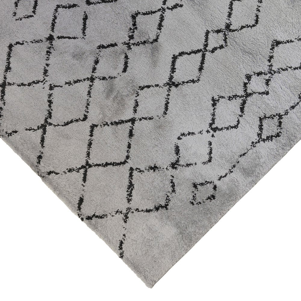 10' Black And Gray Geometric Shag Runner Rug