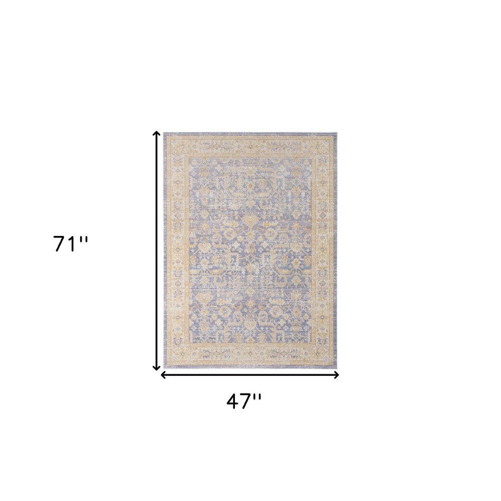 5' X 8' Gray Yellow And Lavender Floral Area Rug