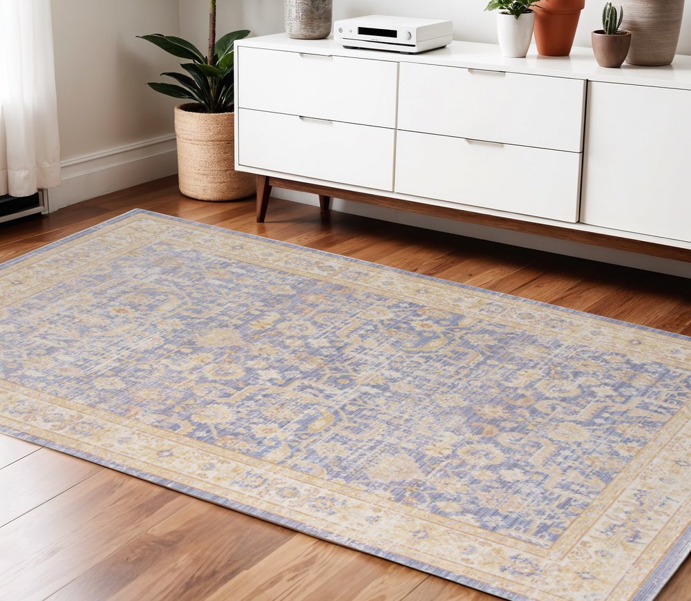 5' X 8' Gray Yellow And Lavender Floral Area Rug