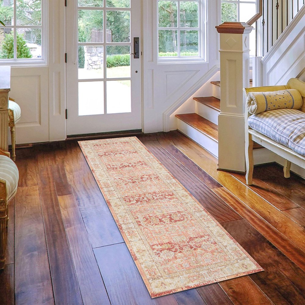 5' X 8' Salmon And Tan Floral Area Rug