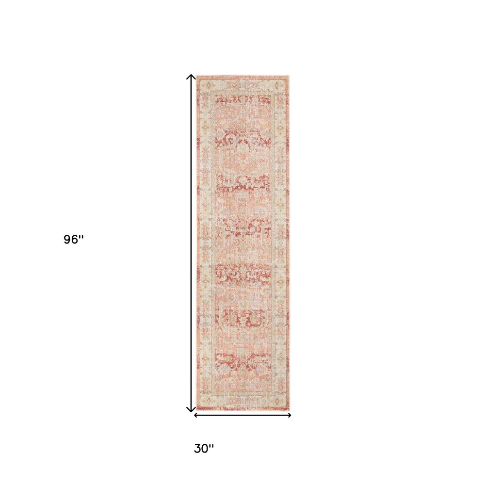 5' X 8' Salmon And Tan Floral Area Rug