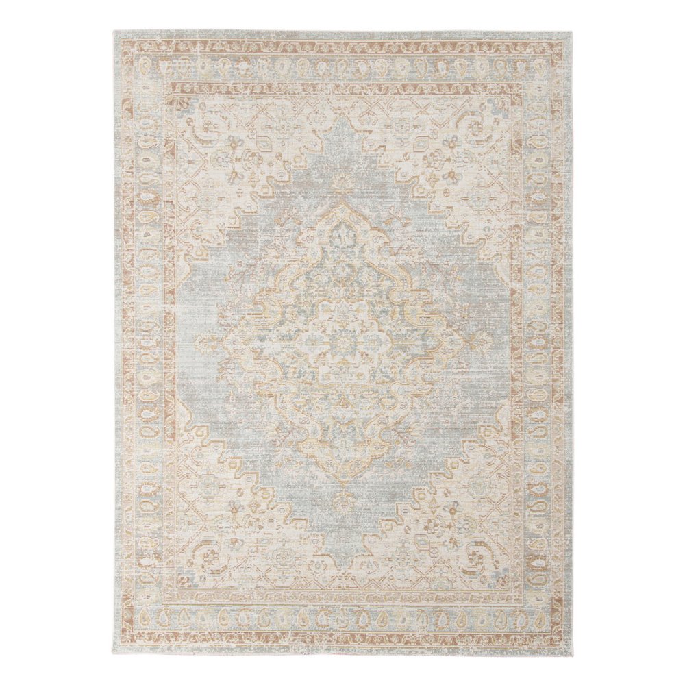 5' X 7' Tan And Gray Medallion Area Rug