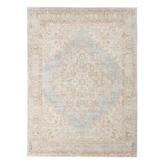 5' X 7' Tan And Gray Medallion Area Rug