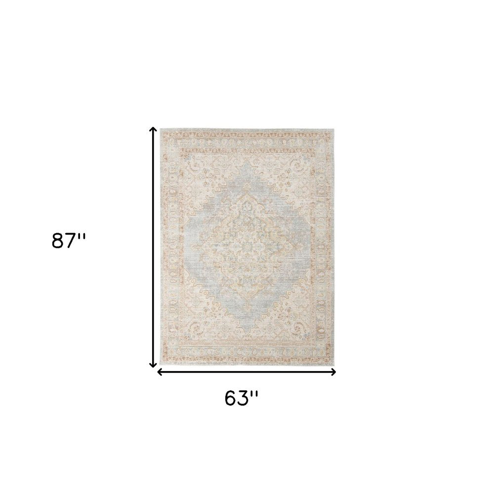 5' X 7' Tan And Gray Medallion Area Rug