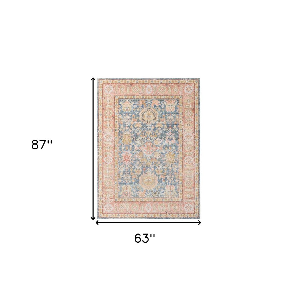 9' X 13' Coral And Blue Oriental Area Rug