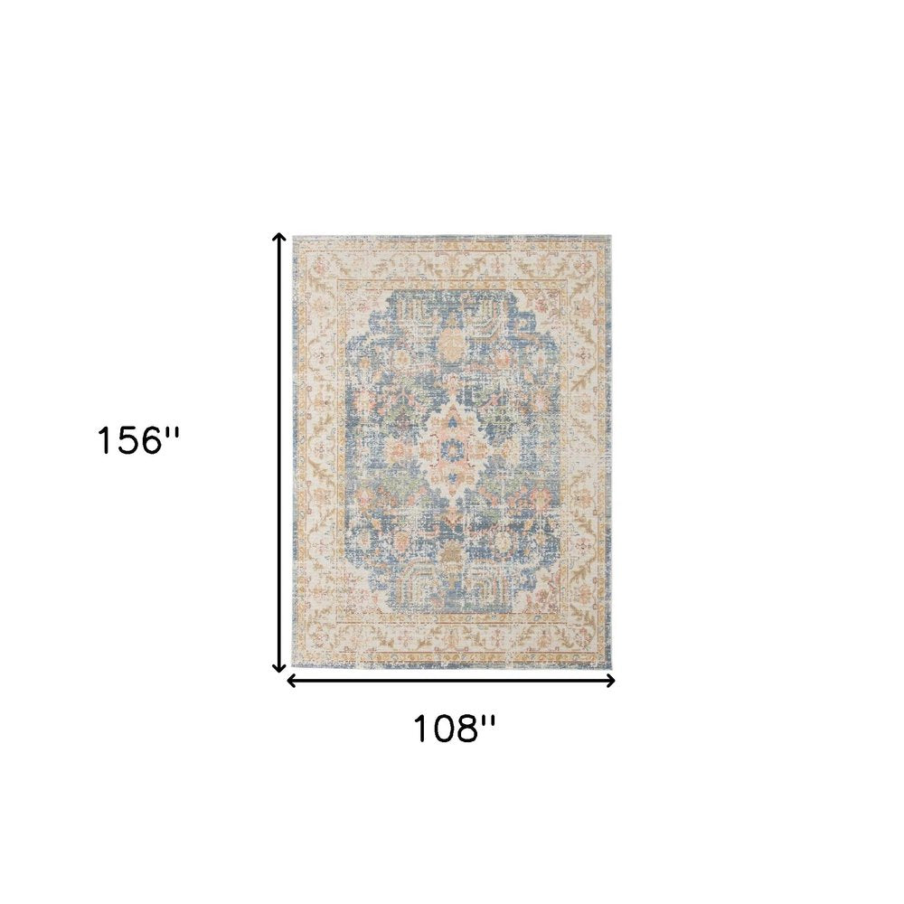 5' X 8' Coral And Blue Floral Area Rug