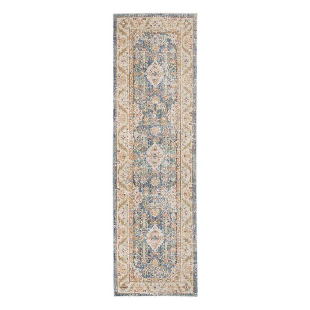 5' X 8' Coral And Blue Floral Area Rug