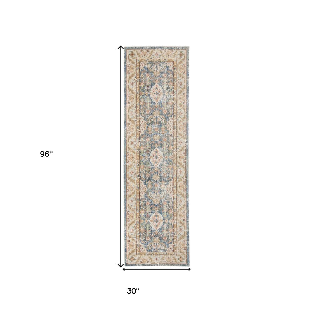 5' X 8' Coral And Blue Floral Area Rug