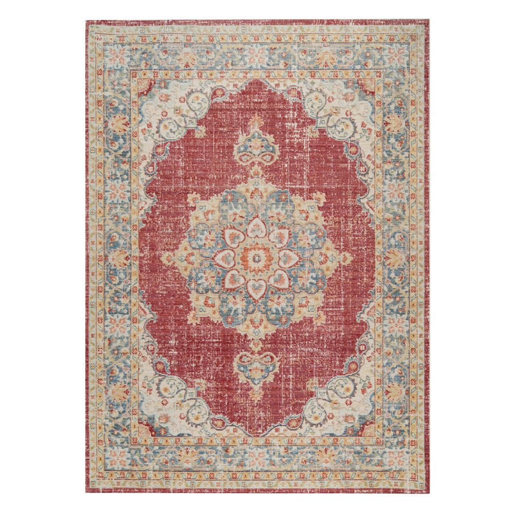 5' X 8' Ivory Red And Blue Medallion Area Rug