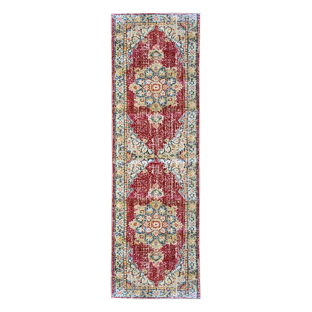 5' X 8' Ivory Red And Blue Medallion Area Rug