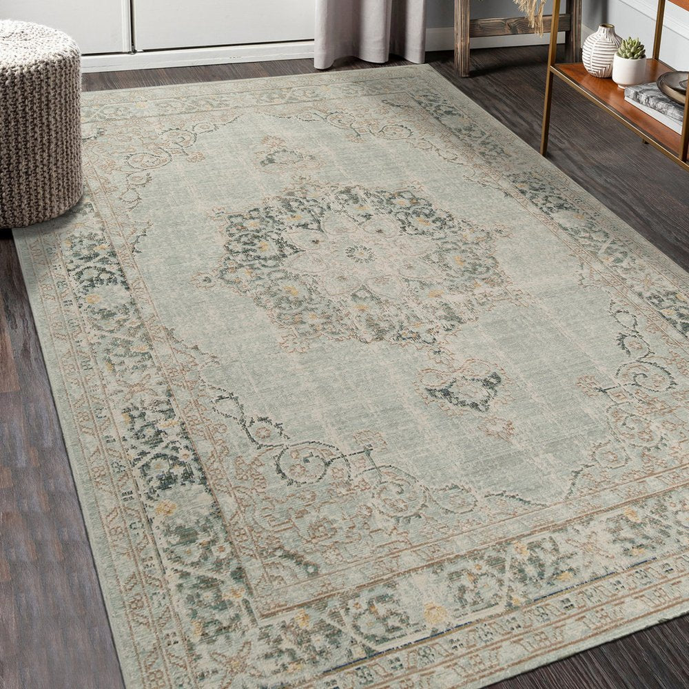 8' X 10' Tan And Light Green Medallion Area Rug