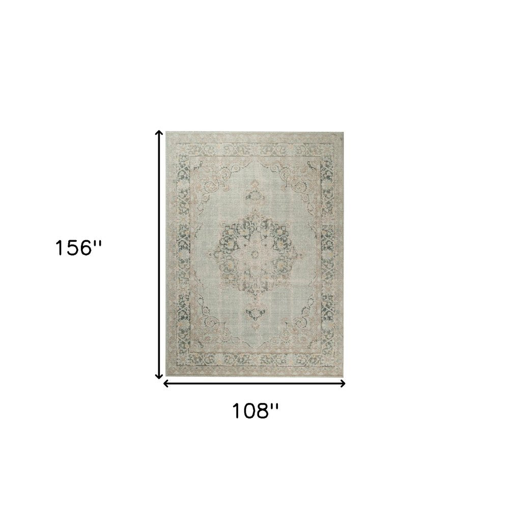 8' X 10' Tan And Light Green Medallion Area Rug