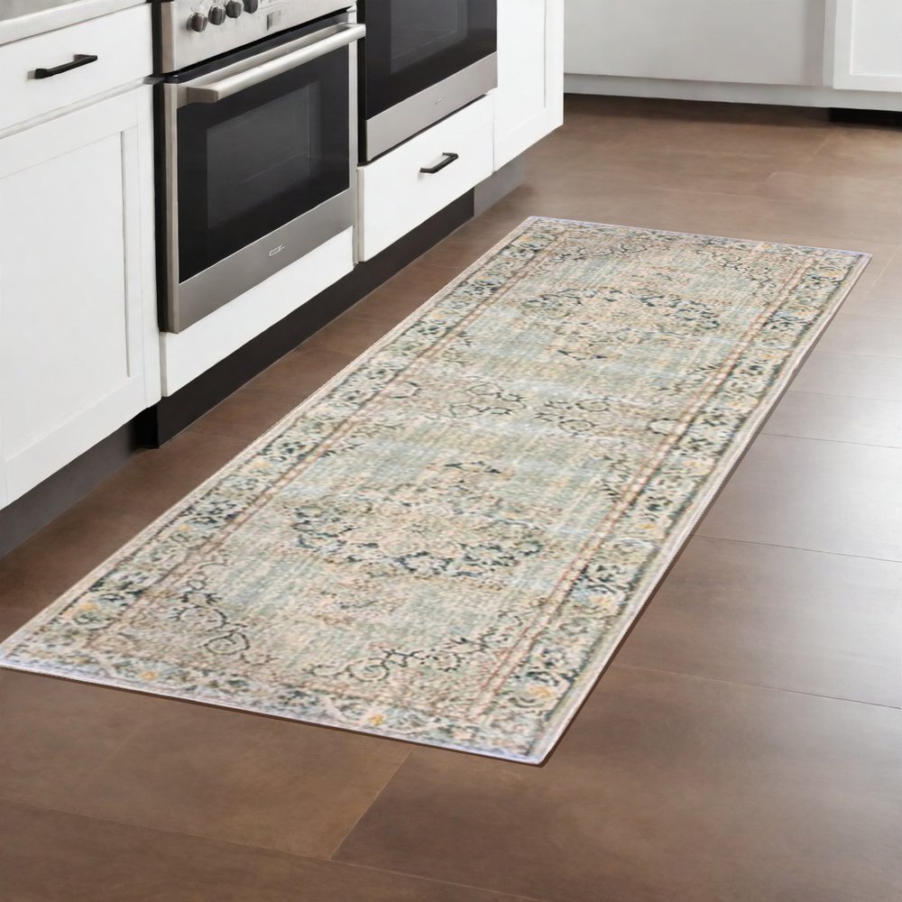 8' X 10' Tan And Light Green Medallion Area Rug