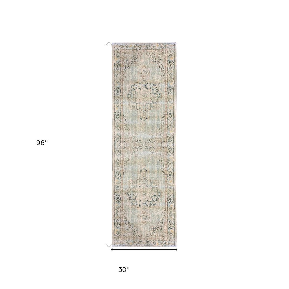 8' X 10' Tan And Light Green Medallion Area Rug
