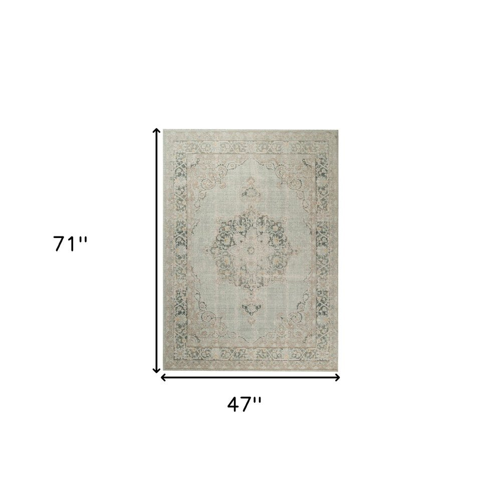 8' X 10' Tan And Light Green Medallion Area Rug