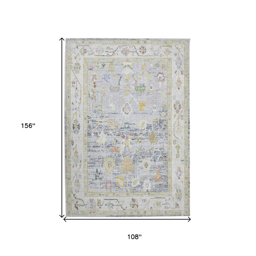 9' X 13' Ivory Blue And Green Floral Area Rug