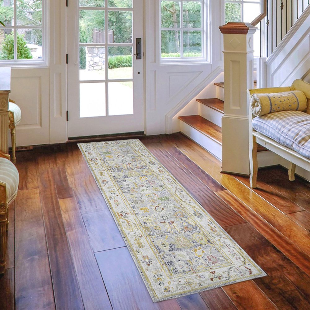 9' X 13' Ivory Blue And Green Floral Area Rug