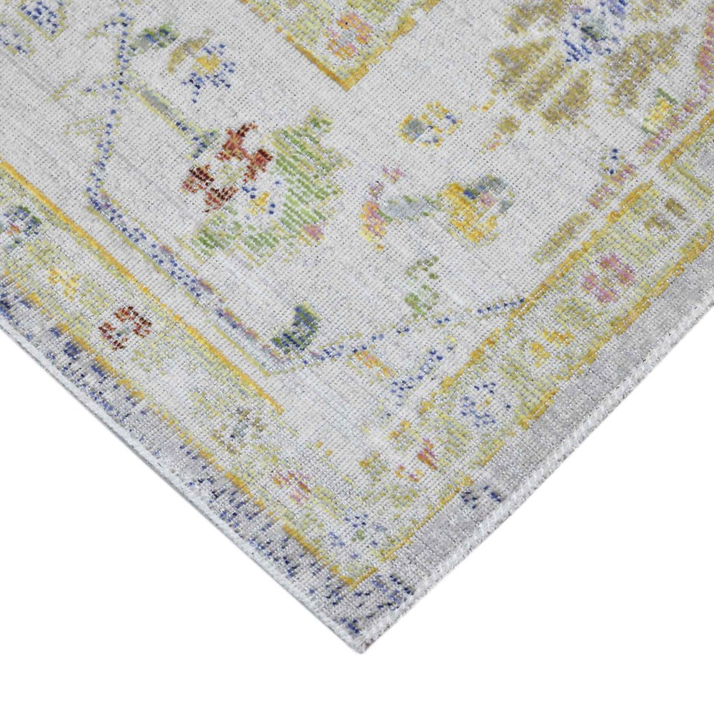9' X 13' Ivory Blue And Green Floral Area Rug