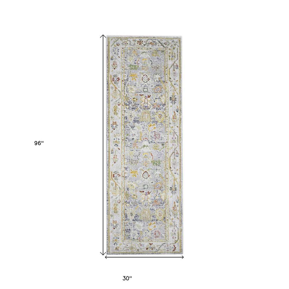 9' X 13' Ivory Blue And Green Floral Area Rug