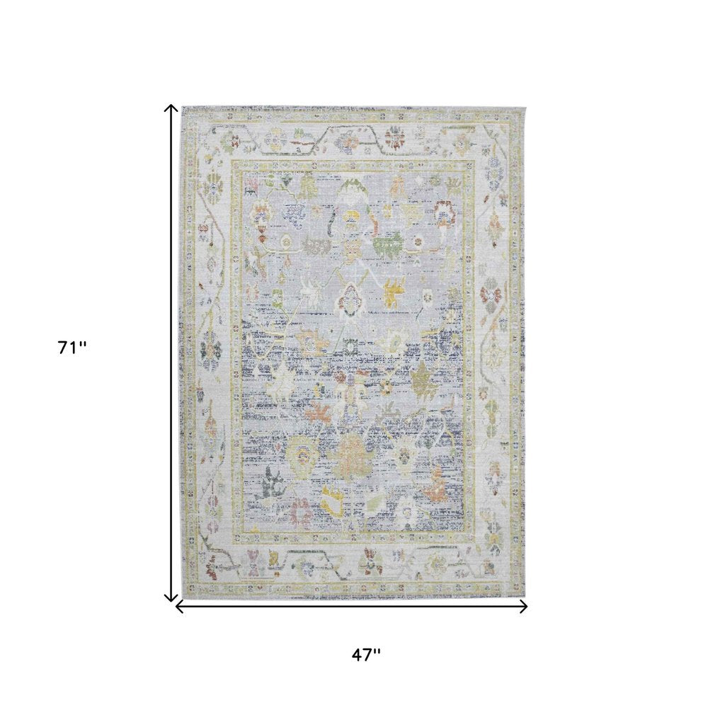 9' X 13' Ivory Blue And Green Floral Area Rug