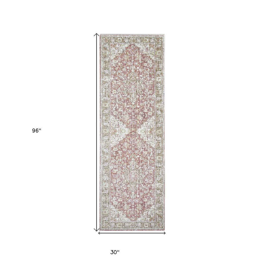 9' X 13' Pink And Gray Medallion Area Rug