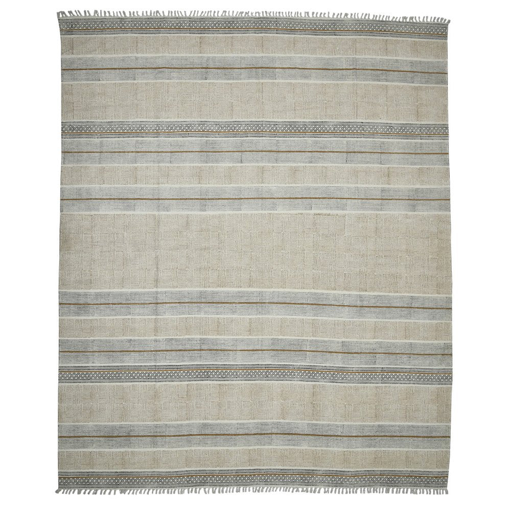 3' X 5' Gray And Brown Striped Flatweave Handmade Distressed Area Rug With Fringe