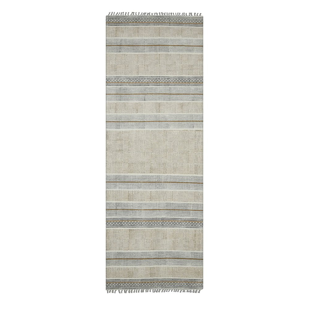 3' X 5' Gray And Brown Striped Flatweave Handmade Distressed Area Rug With Fringe