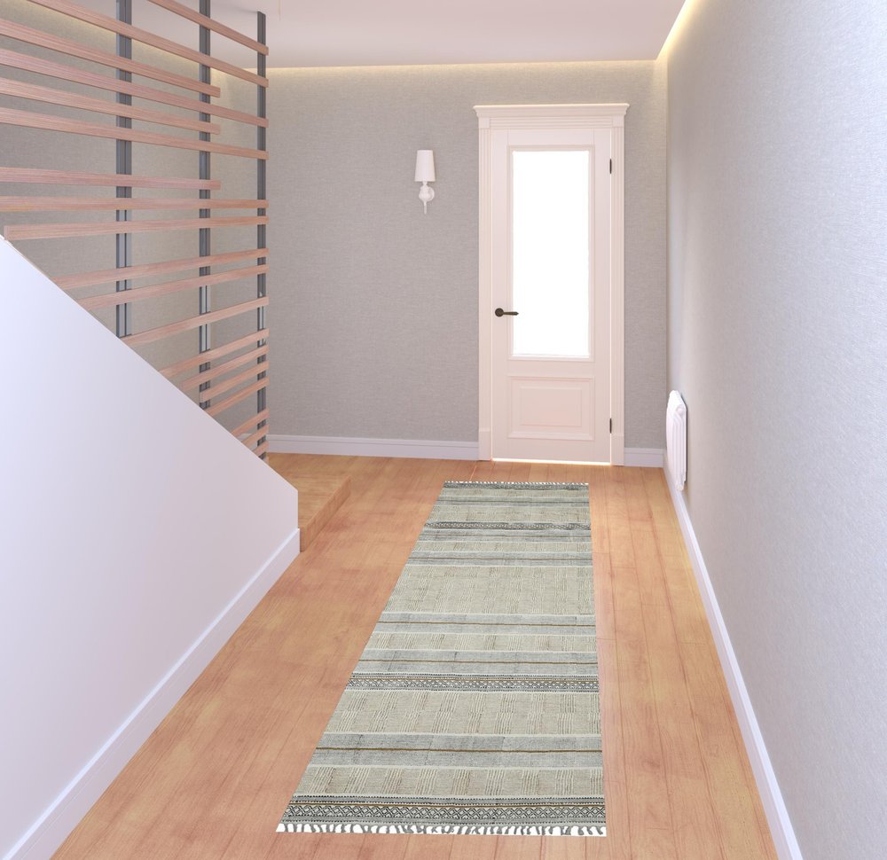 3' X 5' Gray And Brown Striped Flatweave Handmade Distressed Area Rug With Fringe