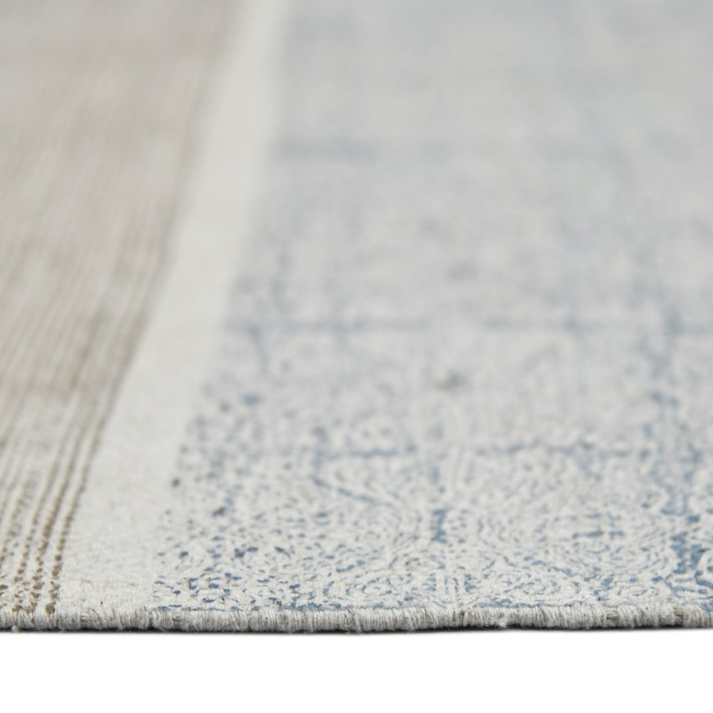 8' Blue And Gray Striped Flatweave Handmade Distressed Runner Rug With Fringe