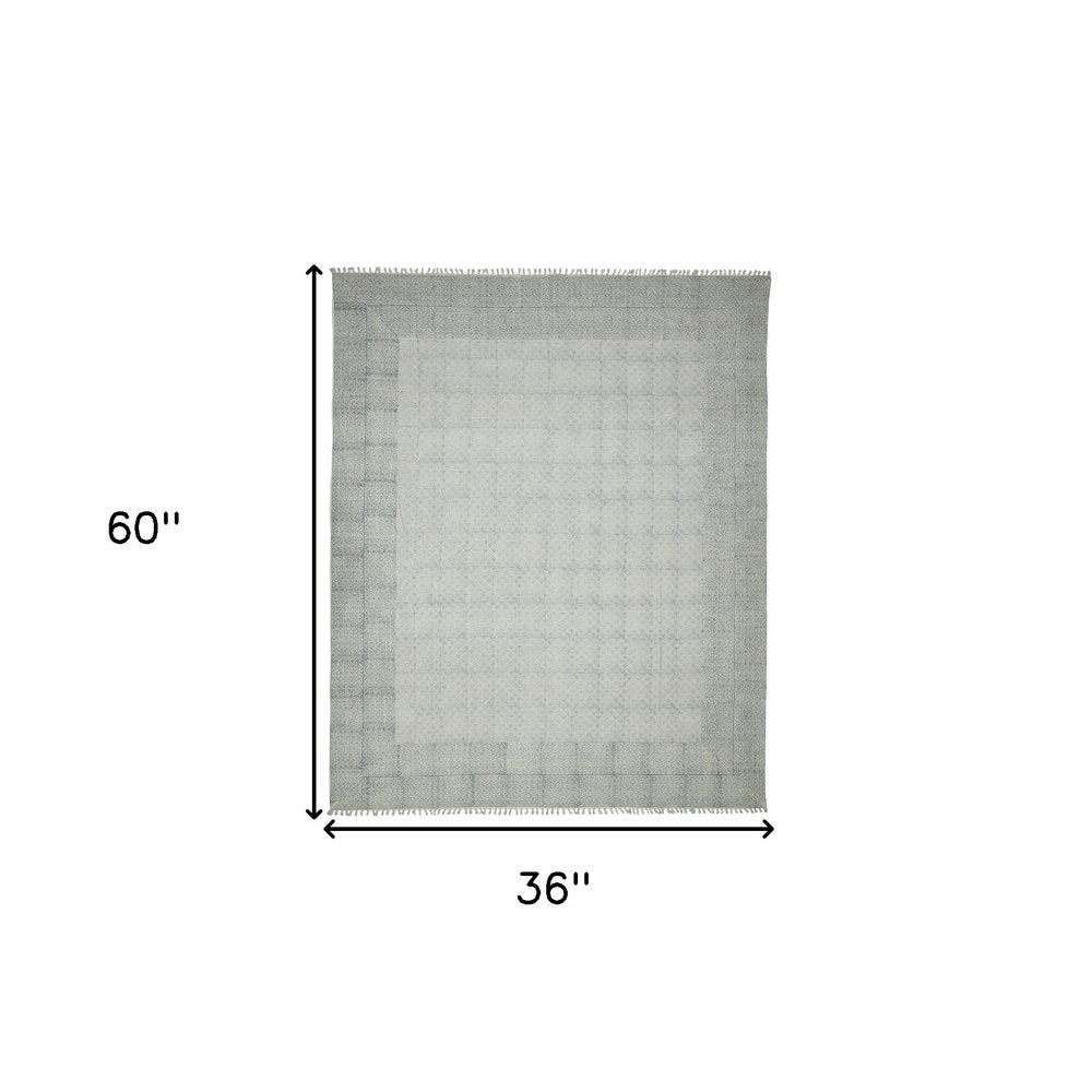 9' X 12' Gray And Blue Geometric Flatweave Handmade Distressed Area Rug With Fringe