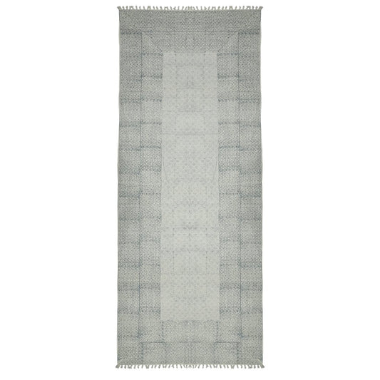 9' X 12' Gray And Blue Geometric Flatweave Handmade Distressed Area Rug With Fringe