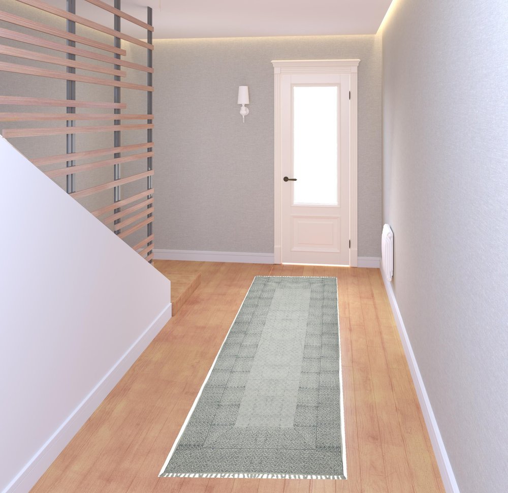 9' X 12' Gray And Blue Geometric Flatweave Handmade Distressed Area Rug With Fringe