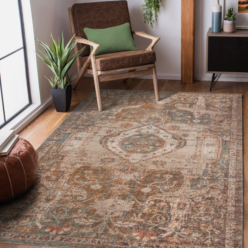 6' X 8' Beige Gray and Taupe Medallion Power Loom Area Rug