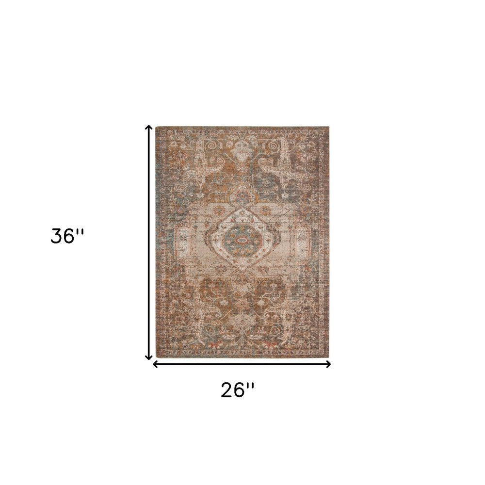 6' X 8' Beige Gray and Taupe Medallion Power Loom Area Rug