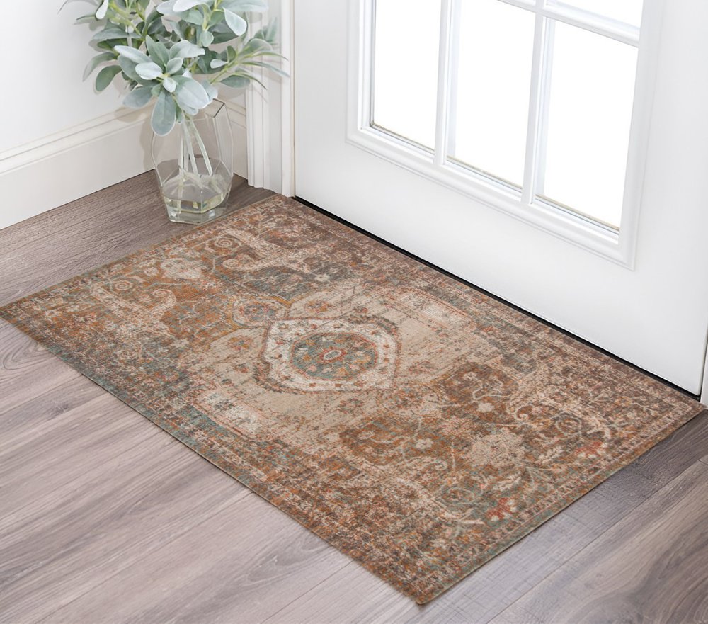 6' X 8' Beige Gray and Taupe Medallion Power Loom Area Rug
