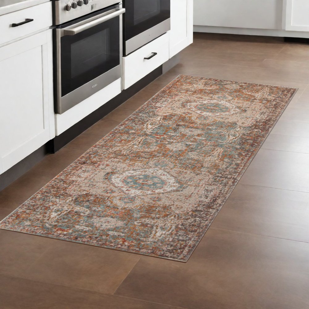 6' X 8' Beige Gray and Taupe Medallion Power Loom Area Rug