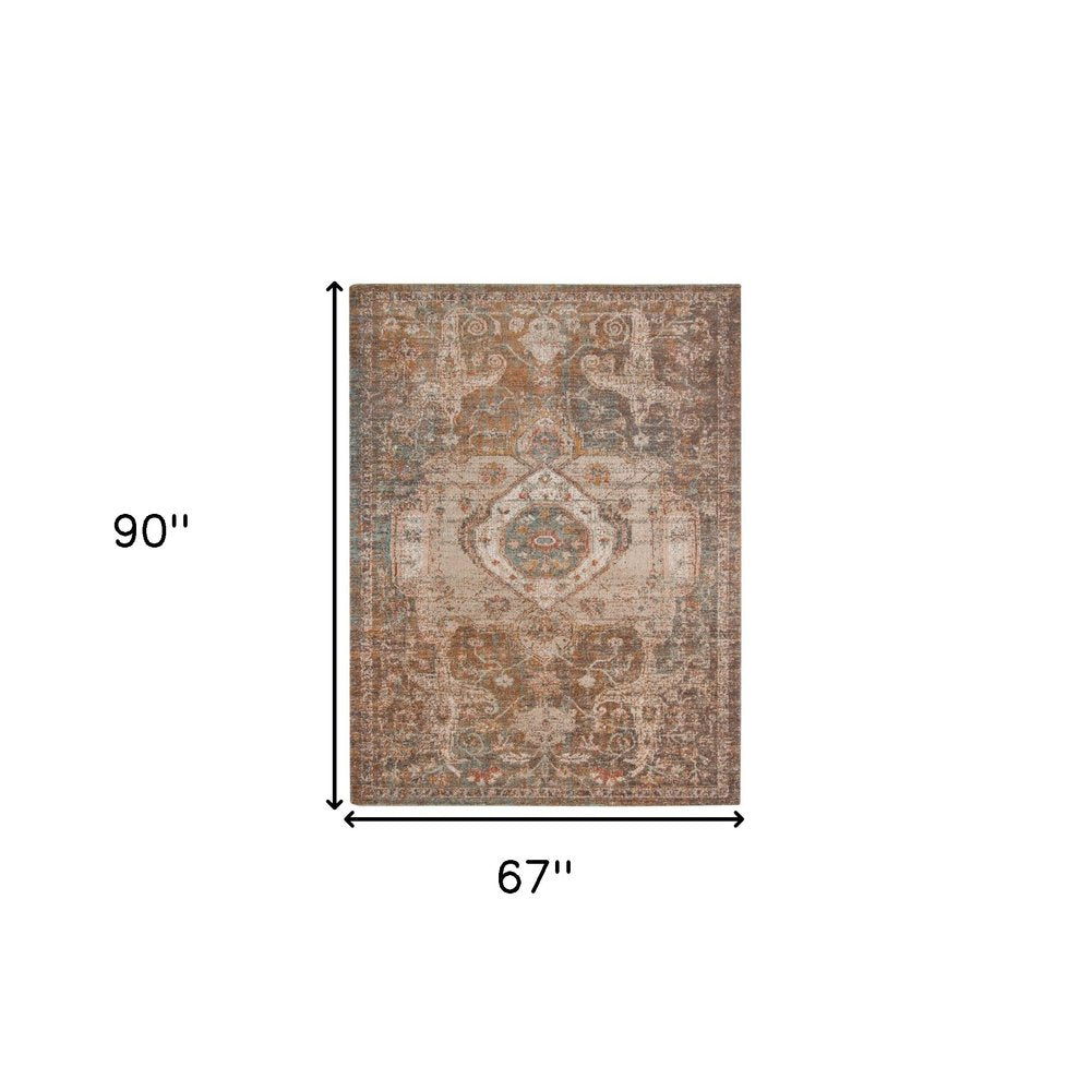6' X 8' Beige Gray and Taupe Medallion Power Loom Area Rug