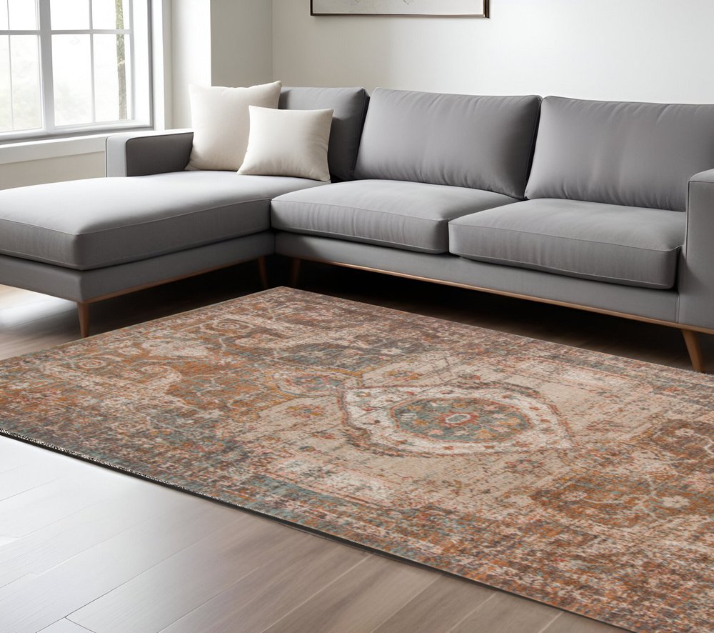 6' X 8' Beige Gray and Taupe Medallion Power Loom Area Rug