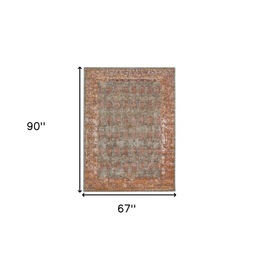 6' X 8' Teal And Orange Medallion Area Rug